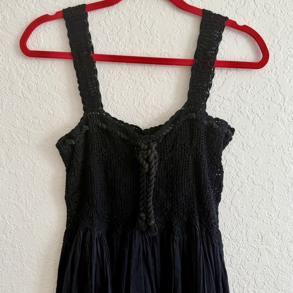 Vtg 90s Y2K Free People Crochet Dress Black Festival‎ Dark Boho Hand Knit Rare - Picture 3 of 8